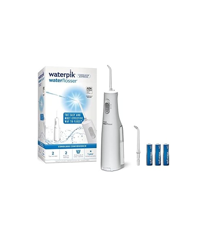 Waterpik Cordless Water Flosser, operado por bateria e portátil para viagens e casa, ADA Aceito Cordless Express, Branco WF-02