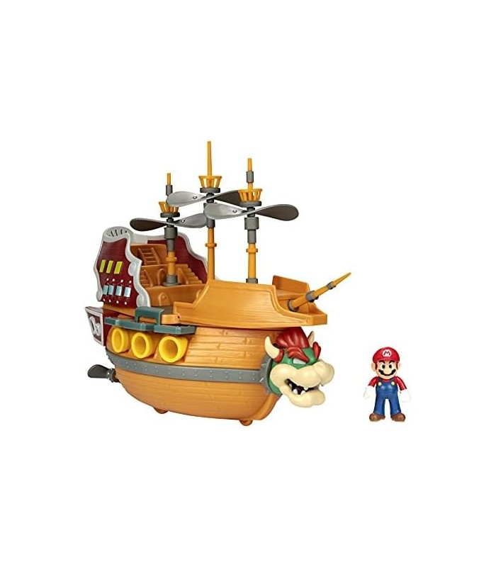 Playset Super Mario Deluxe Bowsers Air Ship com Mario Action - Sons autênticos do jogo e hélices giratórias