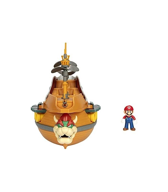 Playset Super Mario Deluxe Bowsers Air Ship com Mario Action - Sons autênticos do jogo e hélices giratórias