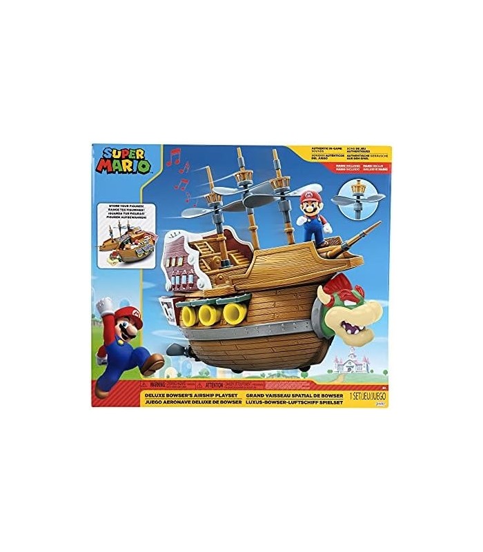 Playset Super Mario Deluxe Bowsers Air Ship com Mario Action - Sons autênticos do jogo e hélices giratórias
