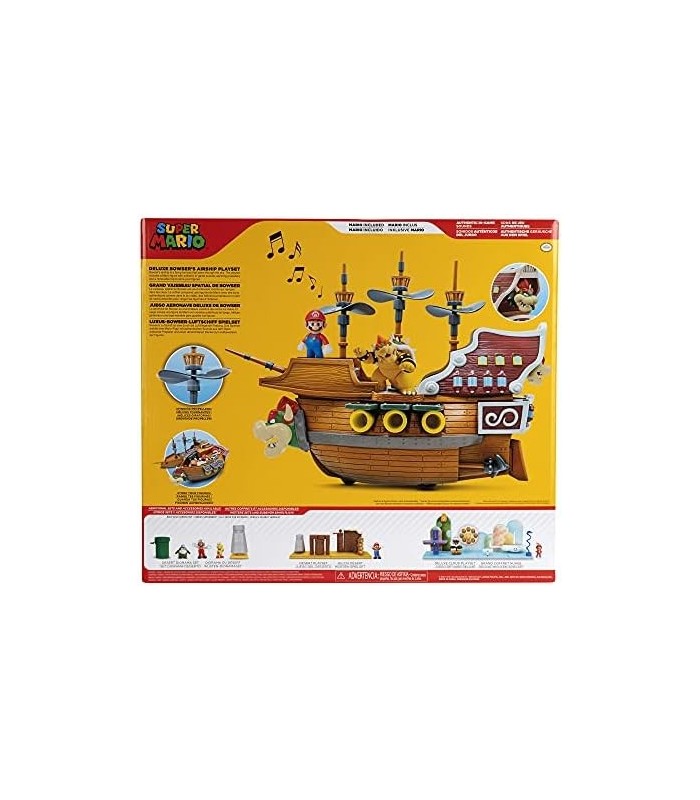 Playset Super Mario Deluxe Bowsers Air Ship com Mario Action - Sons autênticos do jogo e hélices giratórias