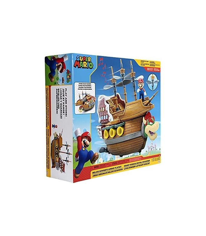 Playset Super Mario Deluxe Bowsers Air Ship com Mario Action - Sons autênticos do jogo e hélices giratórias