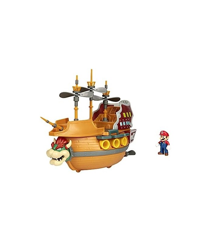 Playset Super Mario Deluxe Bowsers Air Ship com Mario Action - Sons autênticos do jogo e hélices giratórias