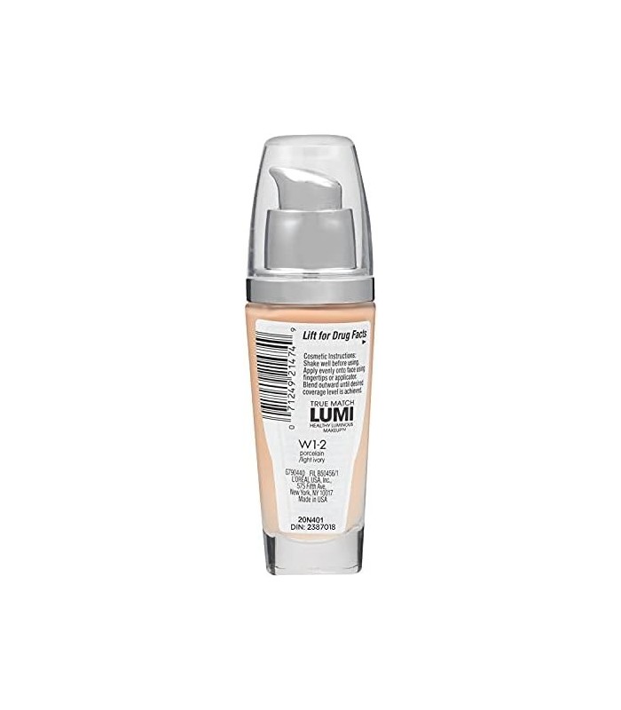 LOreal Paris True Match Lumi Healthy Luminous Makeup, W1-2 Porcelain Ivory, 1 fl oz.