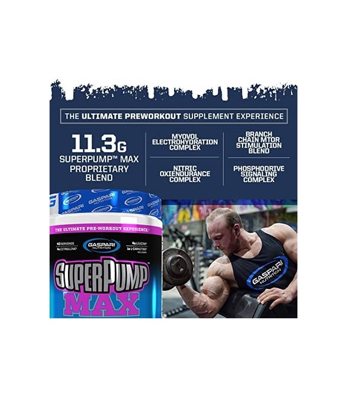 Gaspari Nutrition SuperPump MAX, o melhor pó pré-treino, pré-treino de energia sustentada, reforço de óxido nítrico, crescimento
