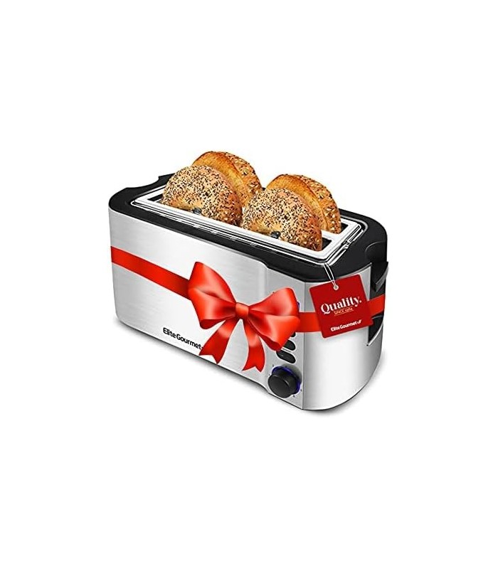 Elite Gourmet ECT4400B Torradeira de 4 fatias com slot longo, cronômetro de contagem regressiva, função de bagel, 6 configuraçõe