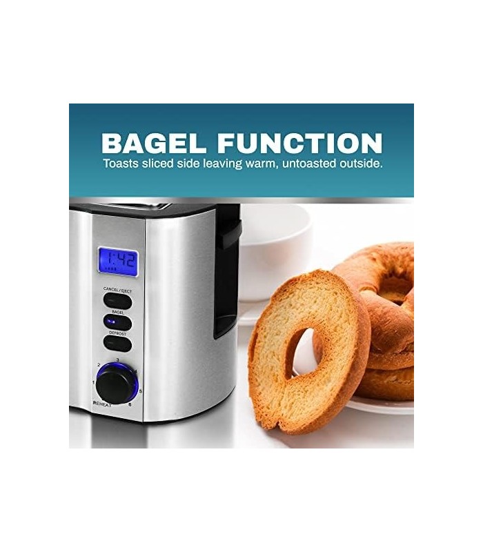 Elite Gourmet ECT4400B Torradeira de 4 fatias com slot longo, cronômetro de contagem regressiva, função de bagel, 6 configuraçõe