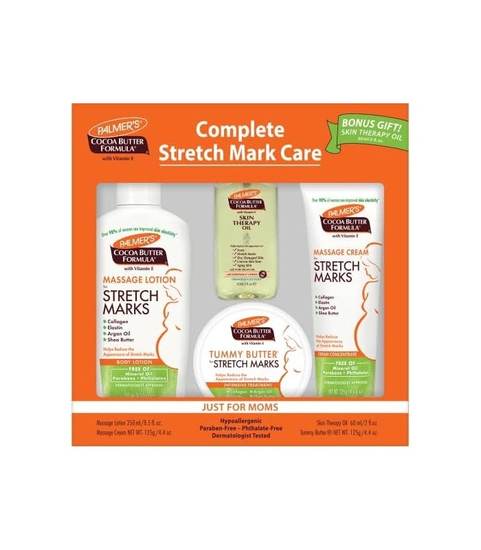 Kit completo de cuidados com a pele para estrias e gravidez com fórmula de manteiga de cacau Palmers