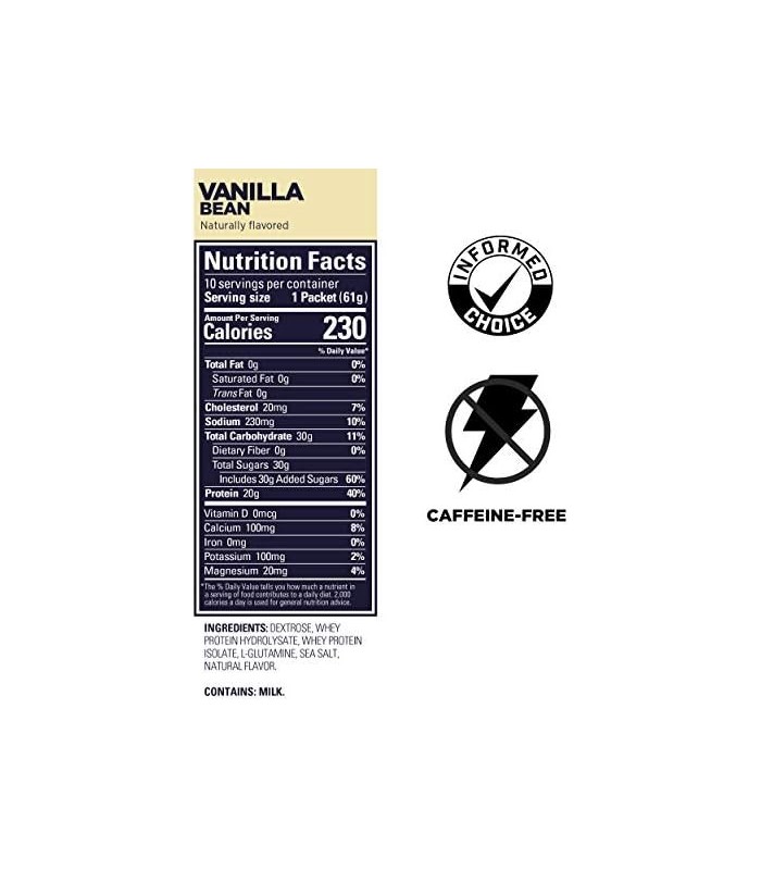 GU Energy Roctane Ultra Endurance Protein Recovery Mix, 10 Pacotes, Vanilla Bean