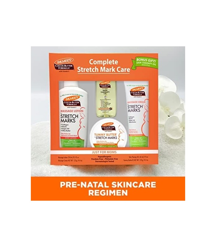 Kit completo de cuidados com a pele para estrias e gravidez com fórmula de manteiga de cacau Palmers