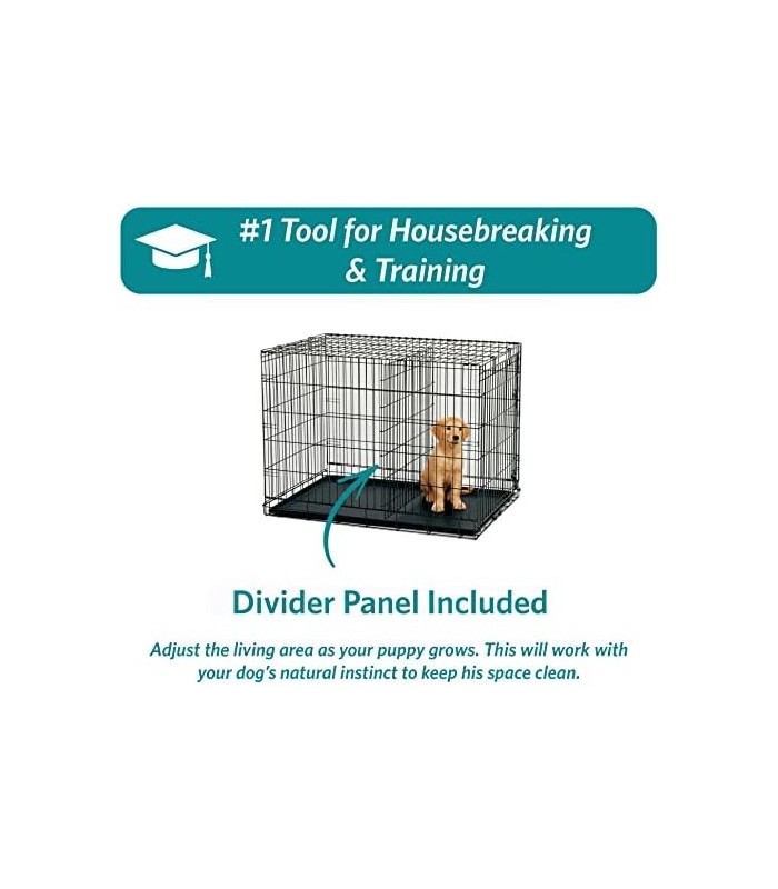 Casas MidWest para animais de estimação Caixa para cães iCrate de porta única e dupla recém-aprimorada, inclui bandeja à prova d