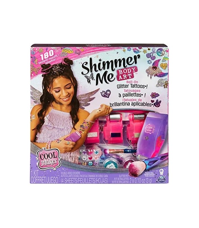 Cool Maker, Shimmer Me Body Art com rolo, 4 folhas metálicas e 180 tatuagens temporárias para crianças a partir de 8 anos