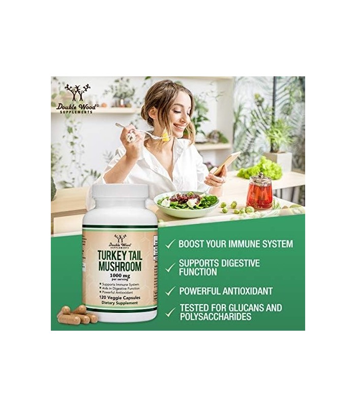 Suplemento de cogumelo de cauda de peru (120 cápsulas - suprimento de 2 meses) (Coriolus Versicolor) Suporte abrangente ao siste