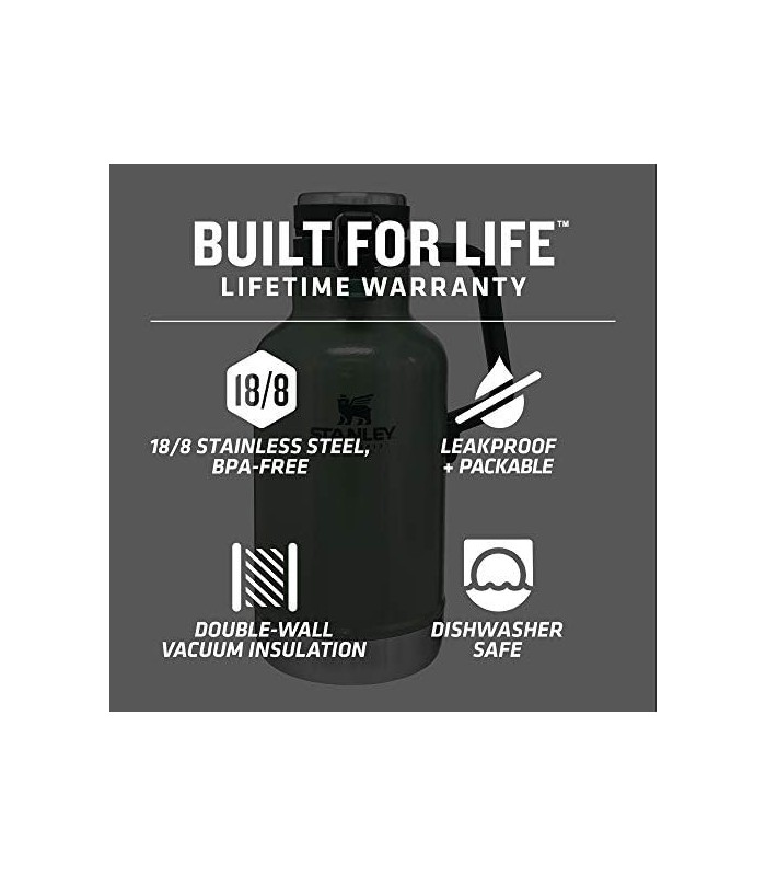 Growler a vácuo Stanley Classic, capacidade de 64 onças, aço inoxidável, verde Hammertone (10-01941-063)