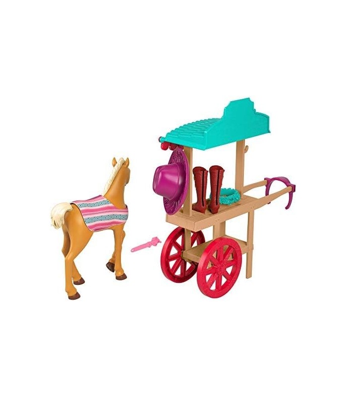 Mattel Spirit Untamed Miradero Riding Gear Carrinho com rodas giratórias, canopy, pônei de 5 polegadas e acessórios relacionados