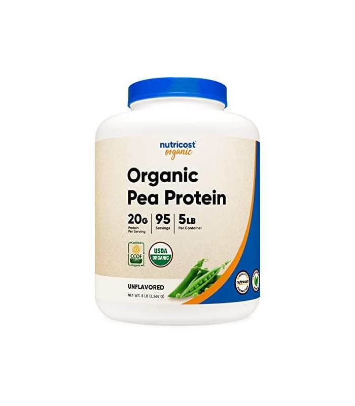 Pó Isolado de Proteína de Ervilha Orgânica Nutricost (5LBS) - Sem sabor, Orgânico Certificado pelo USDA, Proteína de Plantas, Ad