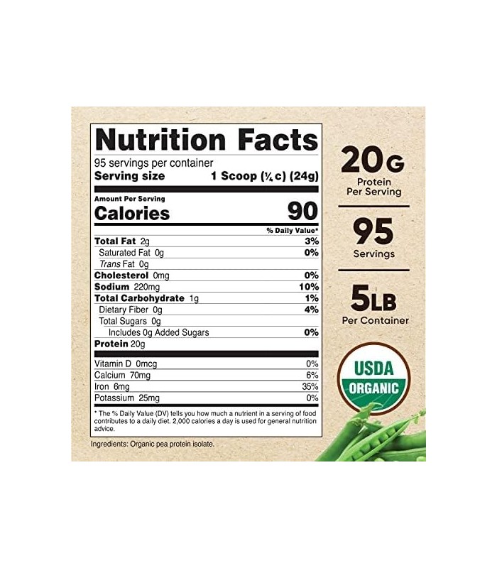 Pó Isolado de Proteína de Ervilha Orgânica Nutricost (5LBS) - Sem sabor, Orgânico Certificado pelo USDA, Proteína de Plantas, Ad
