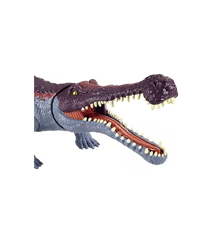 Jurassic World Massive Biters Ação de dinossauro Sarcosuchus de tamanho maior com ataque ativado pela cauda e ação de mastigar,
