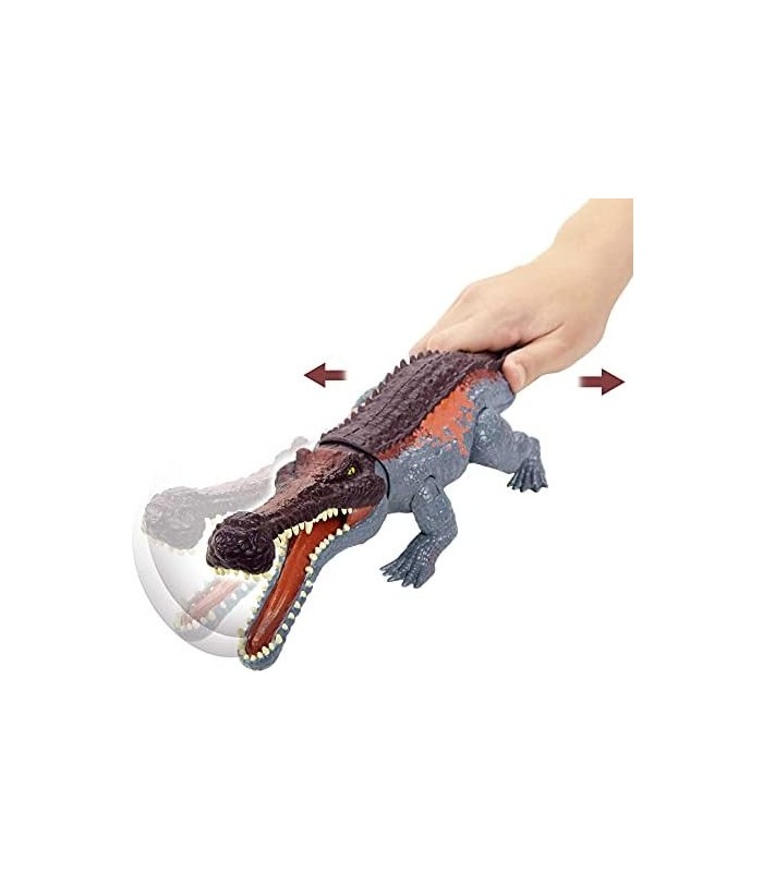Jurassic World Massive Biters Ação de dinossauro Sarcosuchus de tamanho maior com ataque ativado pela cauda e ação de mastigar,