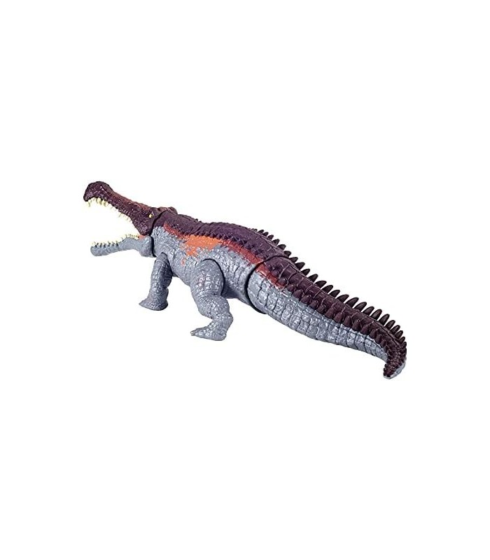 Jurassic World Massive Biters Ação de dinossauro Sarcosuchus de tamanho maior com ataque ativado pela cauda e ação de mastigar,
