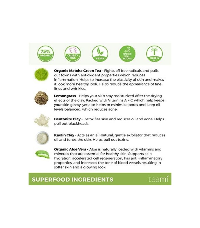 Teami Detox Face Masks Skincare Facial Skin Care Products: Green Tea Detox Mask Limpeza Profunda Minimizador de Poros e Removedo