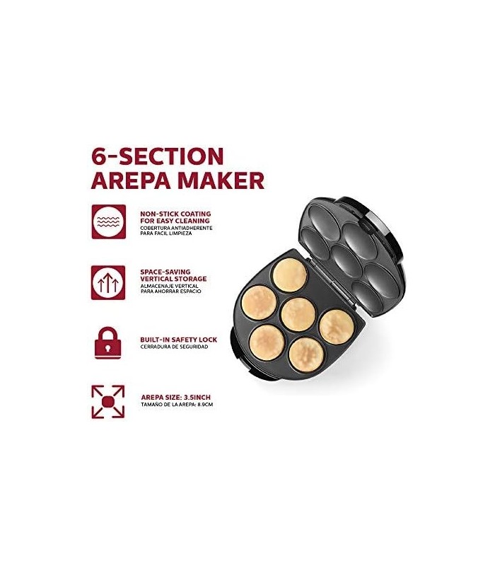 Holstein Housewares Non-Stick 6-Section Multi-Food Maker - Arepas, Mini Pancakes, Corncakes e mais, 6-PC, Preto