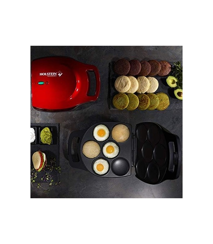 Holstein Housewares Non-Stick 6-Section Multi-Food Maker - Arepas, Mini Pancakes, Corncakes e mais, 6-PC, Preto