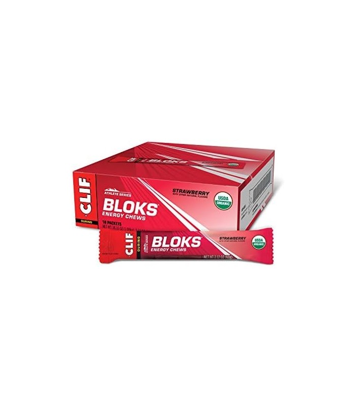 CLIF BLOKS - Energy Chews - Morango - Non-GMO - Plant Based Food - Fast Fuel for Cycling and Running-Workout Snack (2.1 Once Pac