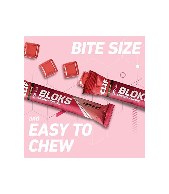 CLIF BLOKS - Energy Chews - Morango - Non-GMO - Plant Based Food - Fast Fuel for Cycling and Running-Workout Snack (2.1 Once Pac