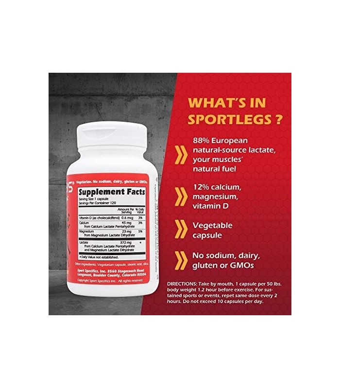 Suplemento de ácido láctico pré-treino SportLegs Fast Fitness Boost, frasco com 120 tampas, embalagem com 1