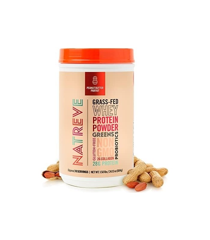 Natreve Whey Protein Powder - 28g Proteína Whey Alimentada com Grama com Aminoácidos, Probióticos e Colágeno - Parfait de Mantei