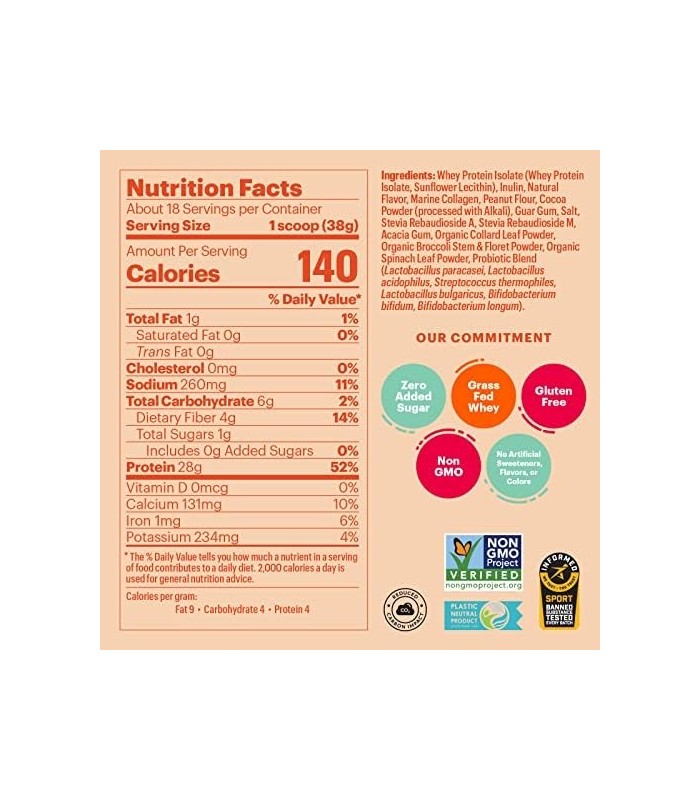 Natreve Whey Protein Powder - 28g Proteína Whey Alimentada com Grama com Aminoácidos, Probióticos e Colágeno - Parfait de Mantei