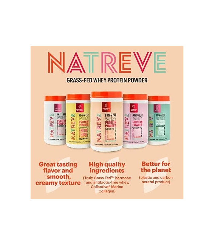Natreve Whey Protein Powder - 28g Proteína Whey Alimentada com Grama com Aminoácidos, Probióticos e Colágeno - Parfait de Mantei