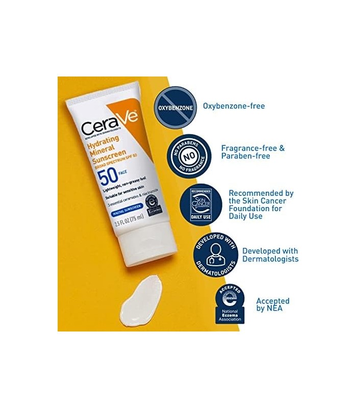 CeraVe Protetor Solar 100% Mineral FPS 50 | Protetor Solar Facial com Óxido de Zinco e Dióxido de Titânio para Peles Sensíveis |