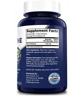 Pterostilbene 150mg 180 Cápsulas Vegetais (Sem OGM e Sem Glúten)