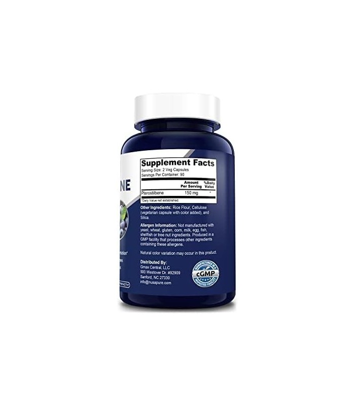 Pterostilbene 150mg 180 Cápsulas Vegetais (Sem OGM e Sem Glúten)