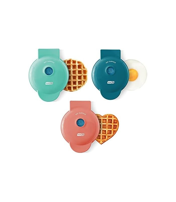 Conjunto de 3 pacotes de Mini Maker DASH, Mini Waffle Maker + Mini Waffle Maker em forma de coração + Mini Maker Griddle
