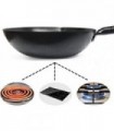 Wok de Aço Carbono para Fogões Elétricos, de Indução e a Gás (Tampa, Espátula e Vídeo Guia do Usuário Inclusos)