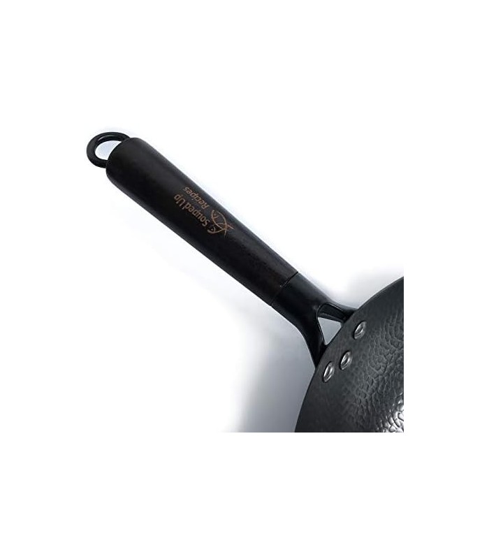 Wok de Aço Carbono para Fogões Elétricos, de Indução e a Gás (Tampa, Espátula e Vídeo Guia do Usuário Inclusos)