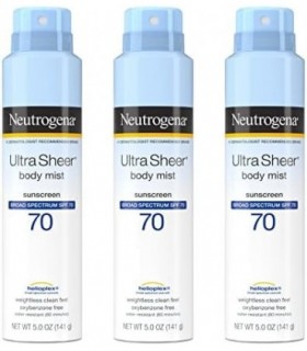 Neutrogena Ultra Sheer Body Mist Protetor Solar Spray de amplo espectro SPF 70, Não gorduroso e resistente à água, sem óleo e nã
