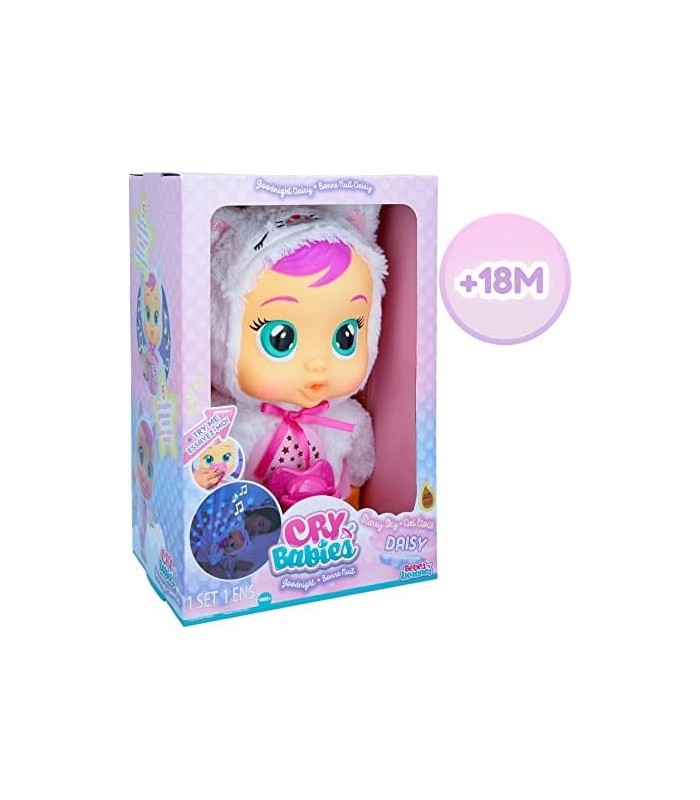 Cry Babies Starry Sky Daisy - Boneca para 12 Horas de Dormir | Reproduz 5 canções de ninar e projeção de céu estrelado, multicol