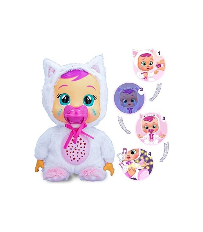 Cry Babies Starry Sky Daisy - Boneca para 12 Horas de Dormir | Reproduz 5 canções de ninar e projeção de céu estrelado, multicol