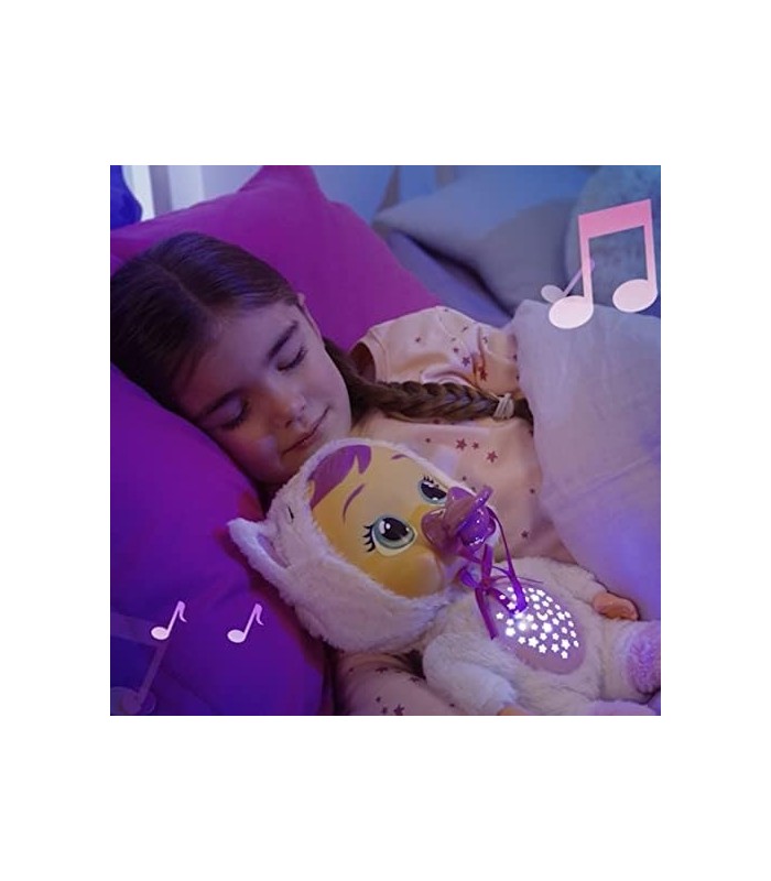 Cry Babies Starry Sky Daisy - Boneca para 12 Horas de Dormir | Reproduz 5 canções de ninar e projeção de céu estrelado, multicol
