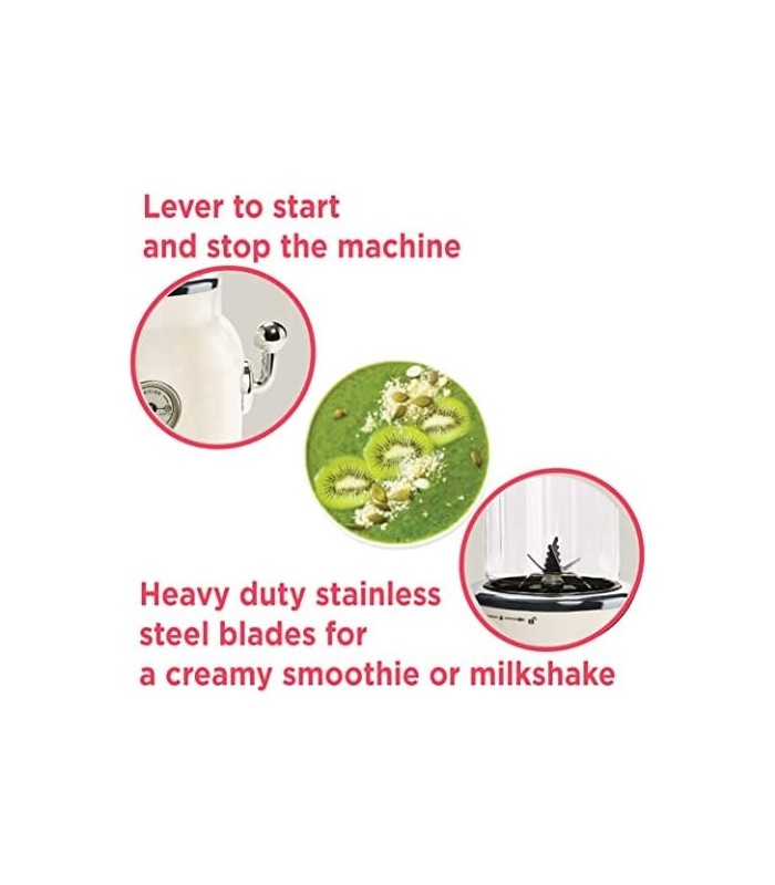ESMM100-CREAM Retro Smoothie Maker Blender com Mason Jar, Perfeito para Shakes e Smoothies, 300 Watts, Creme