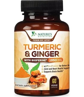 Cúrcuma Curcumina com BioPerine & Gengibre 95% Curcuminóides 1950mg - Suporte Inflamatório Natural das Articulações, Pimenta Pre