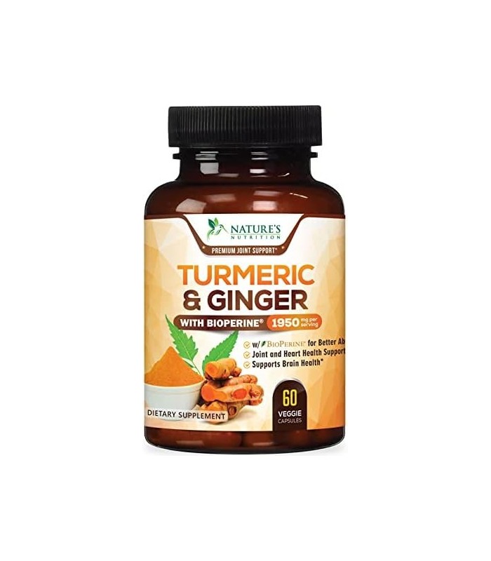 Cúrcuma Curcumina com BioPerine & Gengibre 95% Curcuminóides 1950mg - Suporte Inflamatório Natural das Articulações, Pimenta Pre