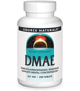 Source Naturals DMAE, bitartarato de dimetilaminoetanol - suporta concentração mental - 200 comprimidos