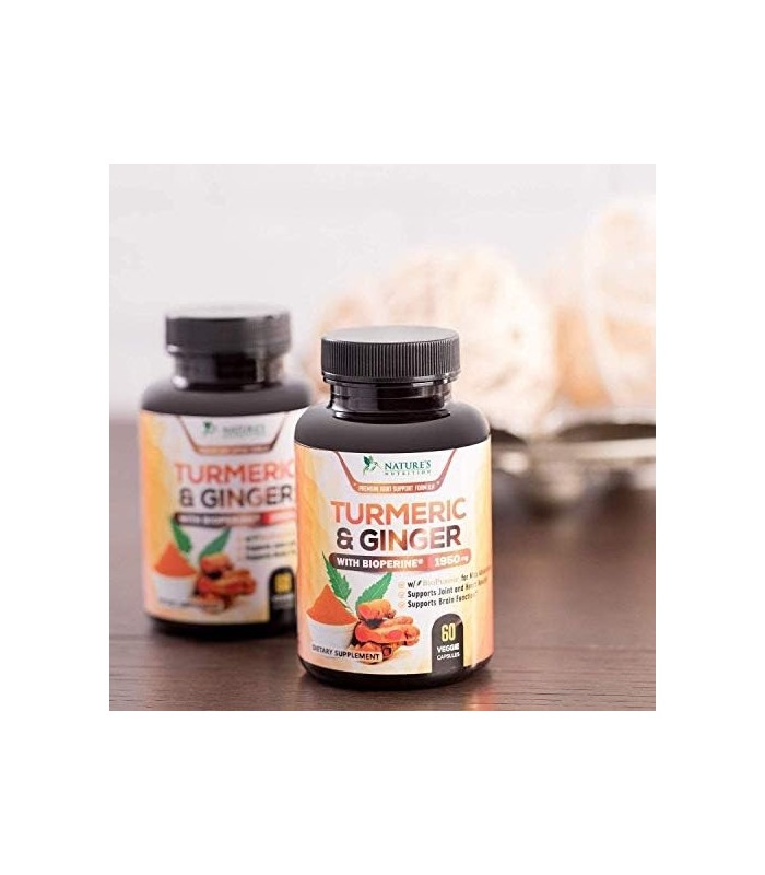 Cúrcuma Curcumina com BioPerine & Gengibre 95% Curcuminóides 1950mg - Suporte Inflamatório Natural das Articulações, Pimenta Pre