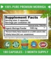 Moringa Oleifera 180 Cápsulas ' 100% Pó de Folha Pura ' Fornecimento de 3 meses ' Não OGM e Sem Glúten ' Suplemento Superaliment