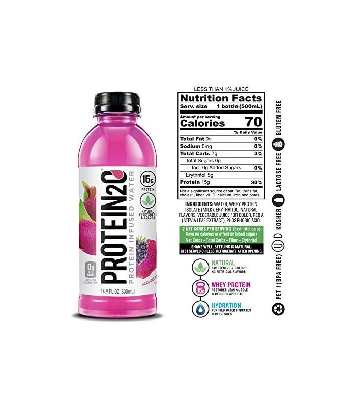 Protein2o 15g Whey Protein Infused Water, Dragon Fruit Blackberry, 16,9 oz Botte (Pacote com 12)